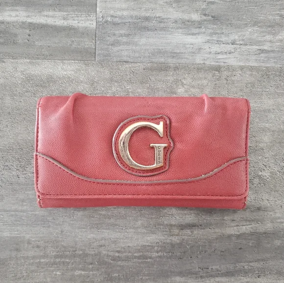 Guess Bags Red Faux Leather Guess Detailed Wallet Poshmark